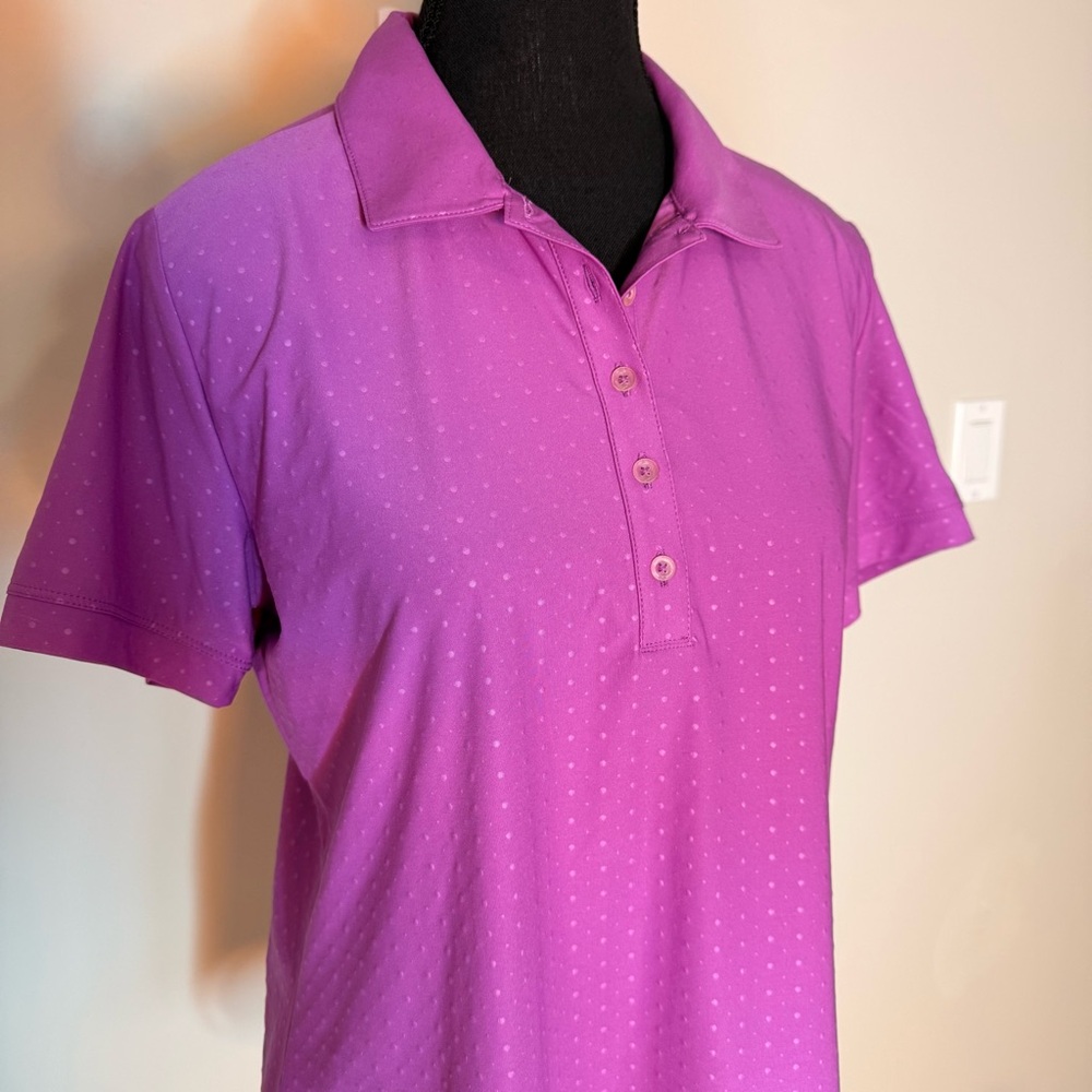 NIKE GOLF Purple Polka Dot Polo Shirt Top Athletic Golfcore Tenniscore Large - Picture 5 of 14